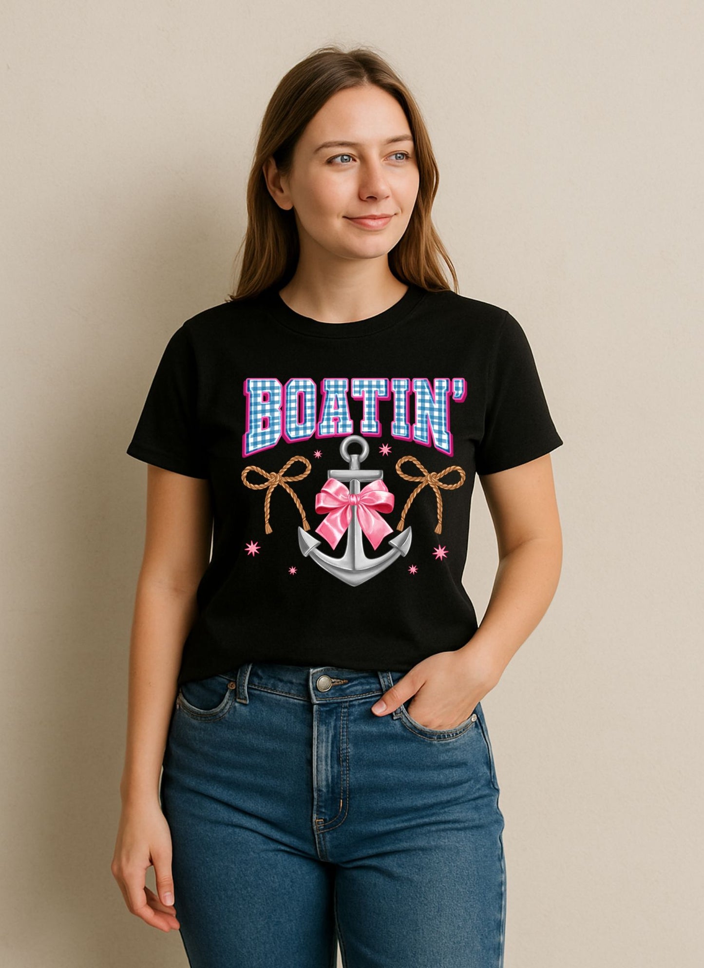Boatin T-Shirt – Retro Pink Bow Graphic Tee