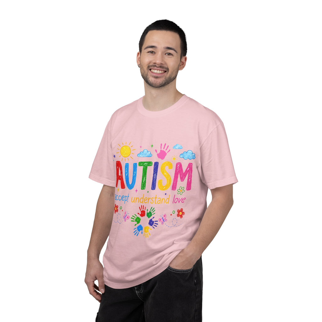 Autism Awareness T-Shirt — "Autism: accept understand love" Colorful Handprint Design