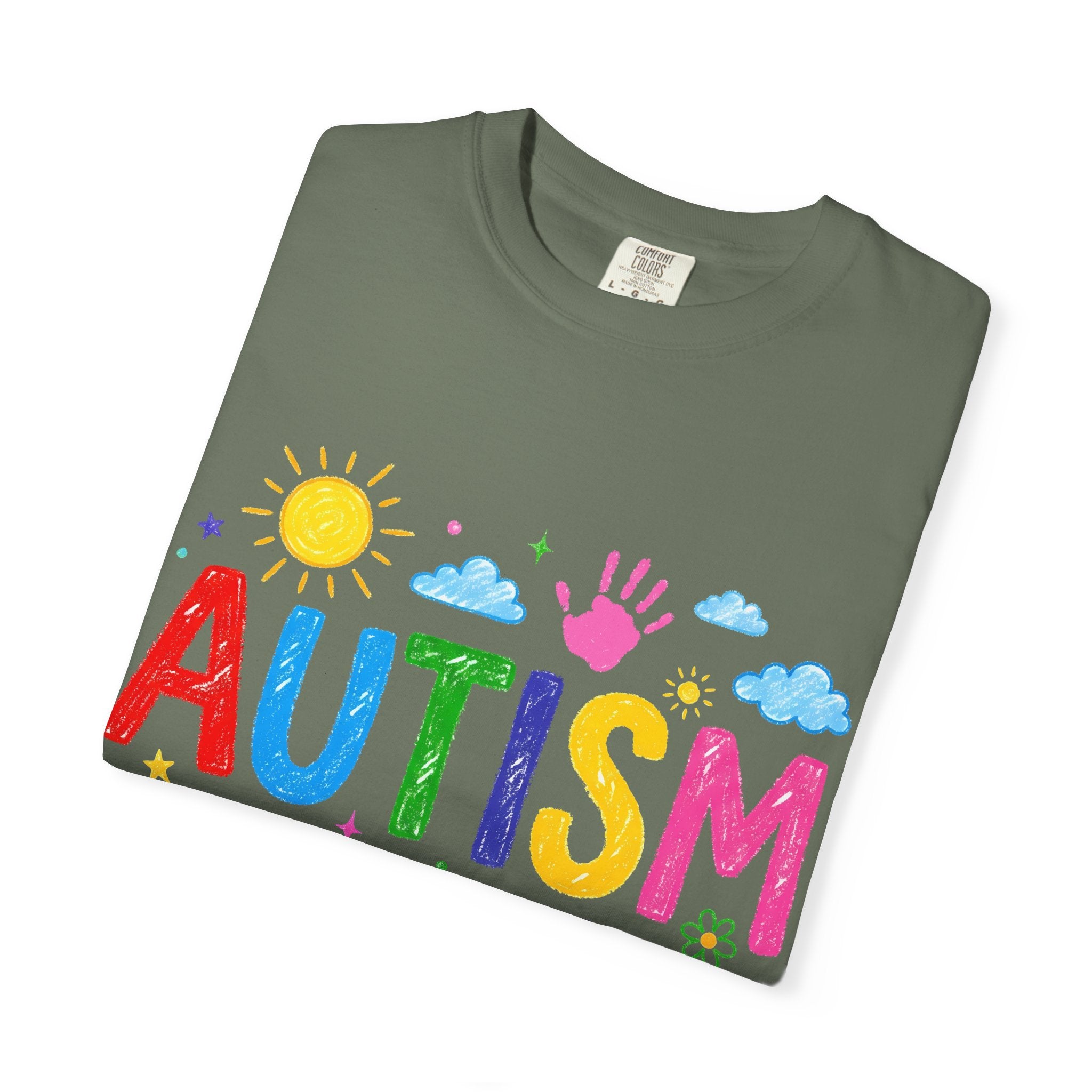Autism Awareness T-Shirt — "Autism: accept understand love" Colorful Handprint Design