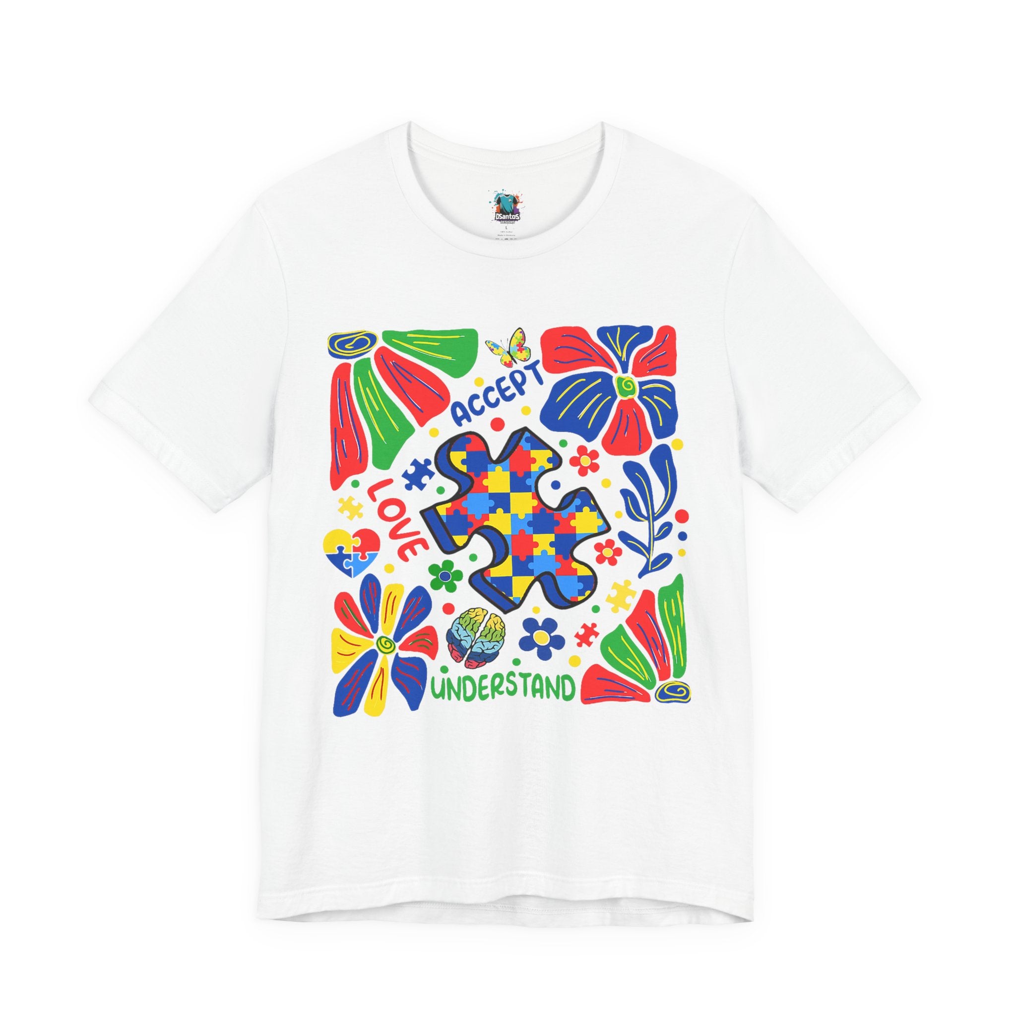 Autism Awareness Puzzle Heart Tee — "Accept Love Understand"