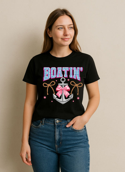 Boatin T-Shirt – Retro Pink Bow Graphic Tee