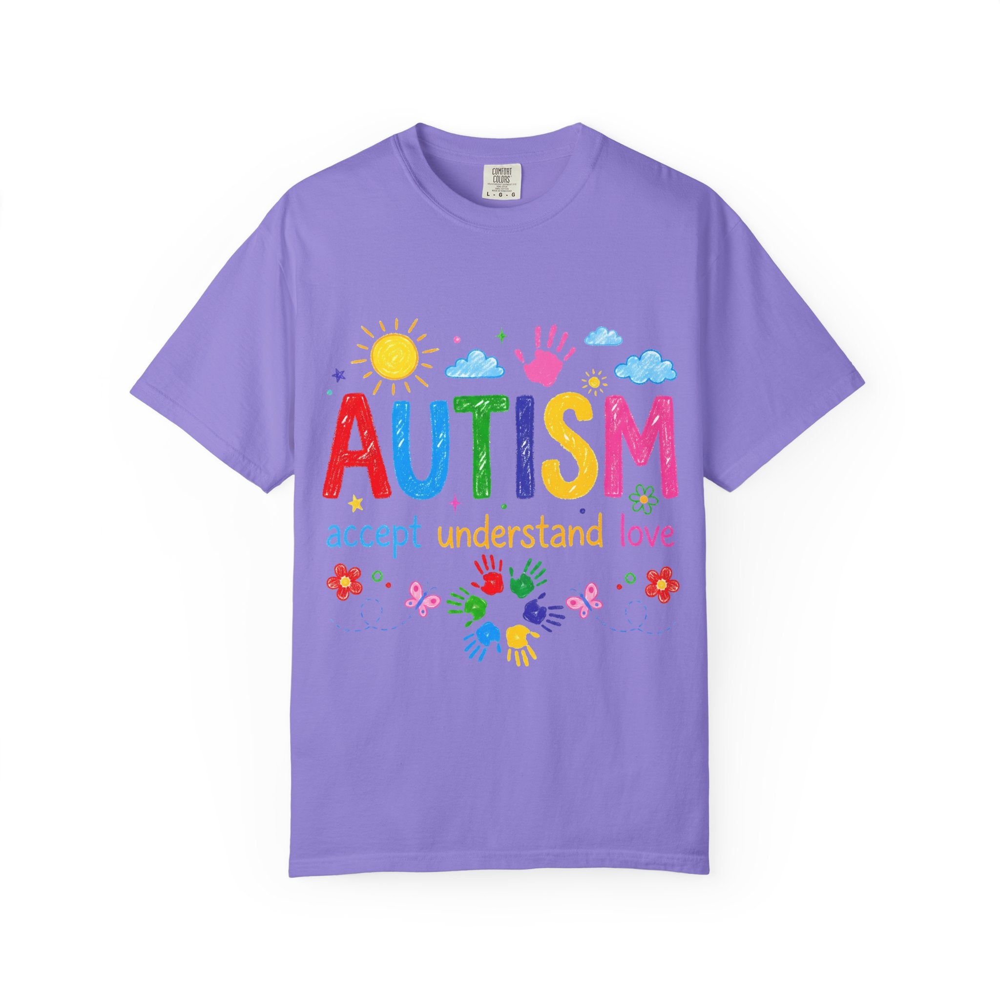 Autism Awareness T-Shirt — "Autism: accept understand love" Colorful Handprint Design