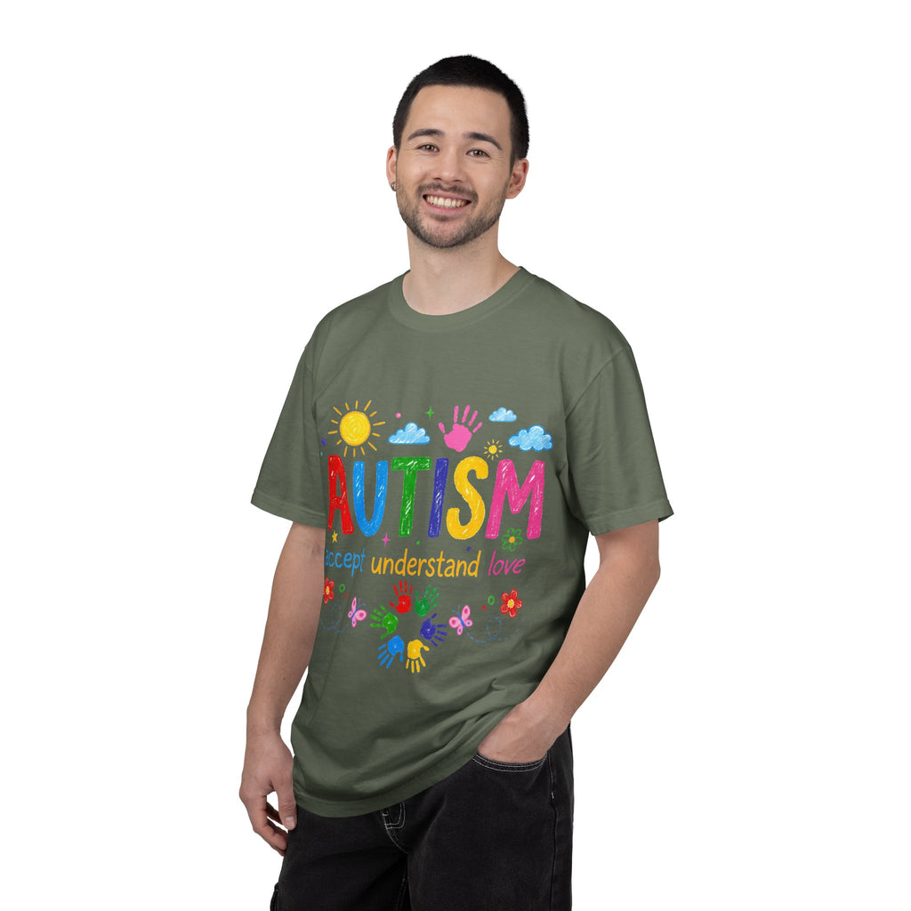 Autism Awareness T-Shirt — "Autism: accept understand love" Colorful Handprint Design