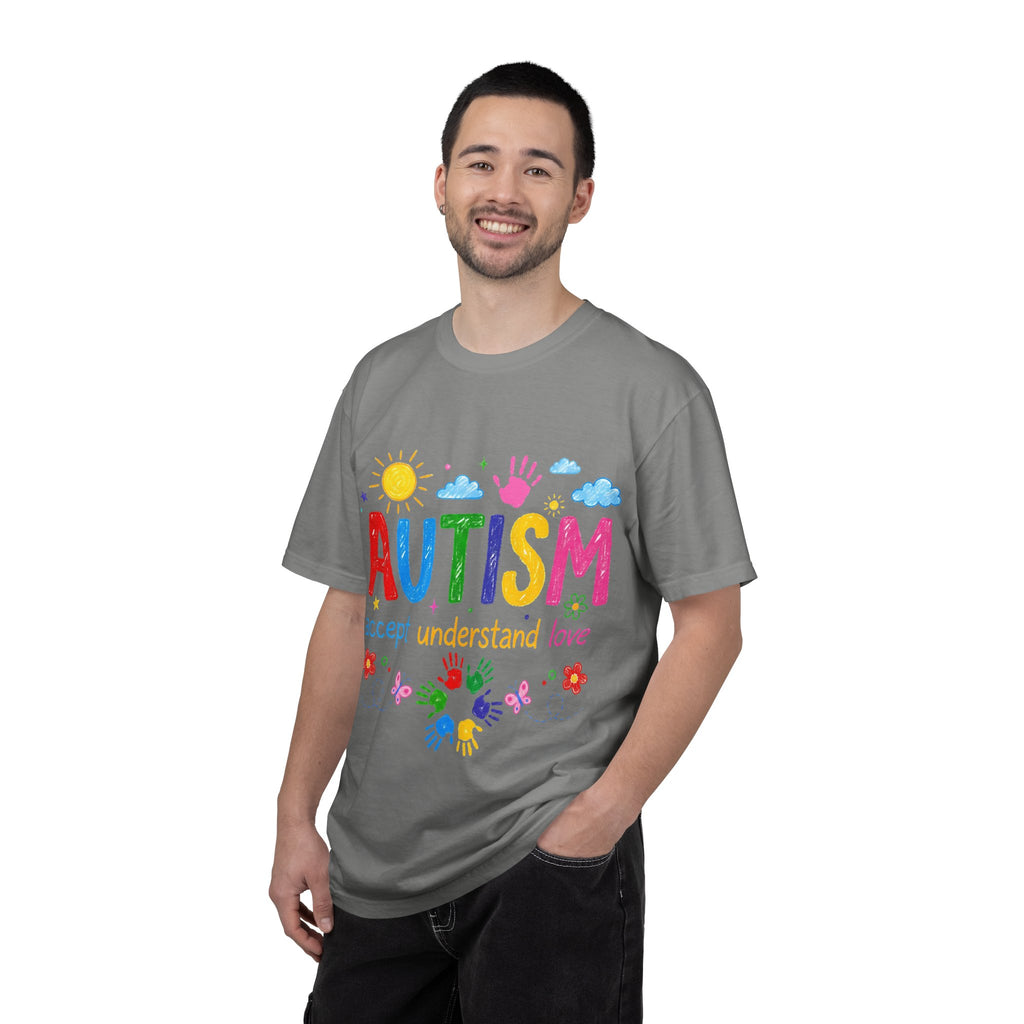 Autism Awareness T-Shirt — "Autism: accept understand love" Colorful Handprint Design
