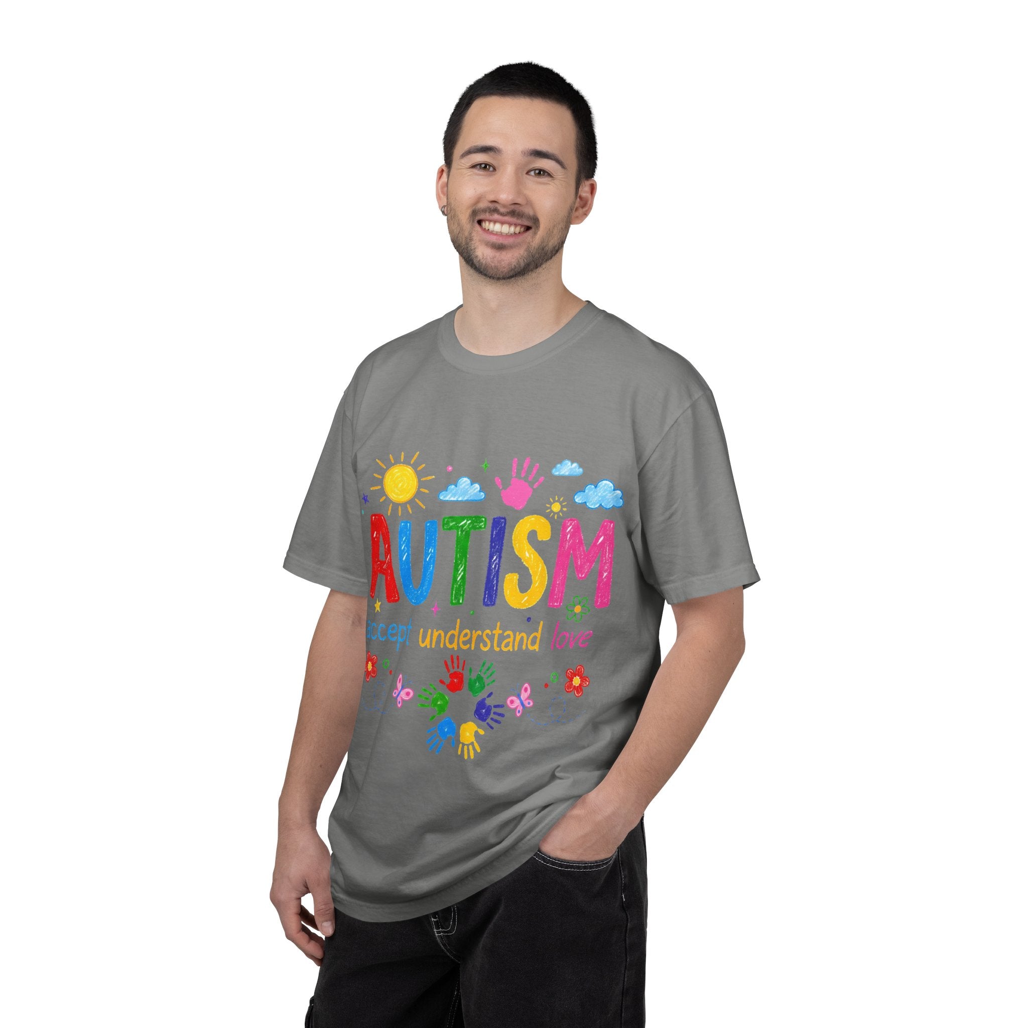 Autism Awareness T-Shirt — "Autism: accept understand love" Colorful Handprint Design