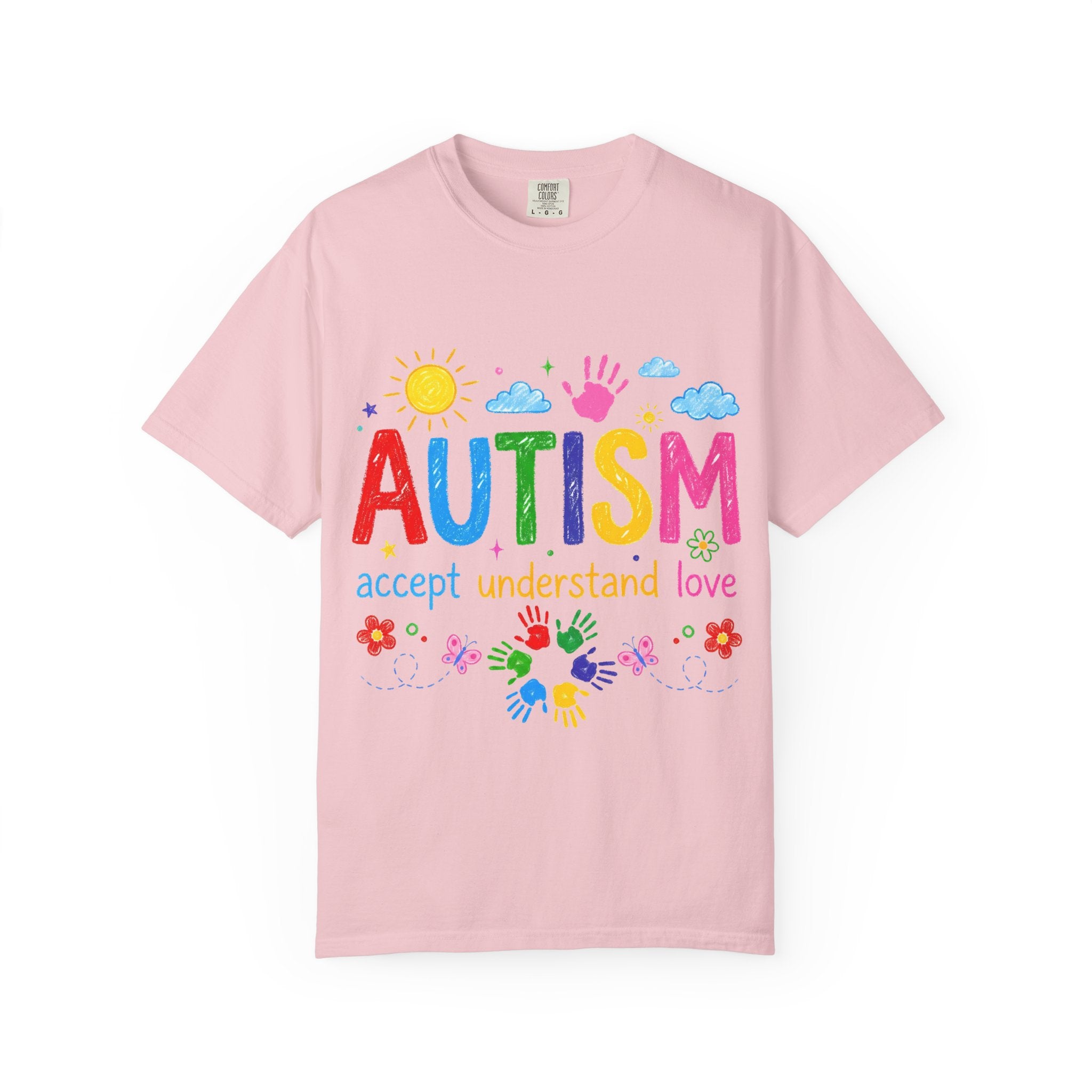 Autism Awareness T-Shirt — "Autism: accept understand love" Colorful Handprint Design