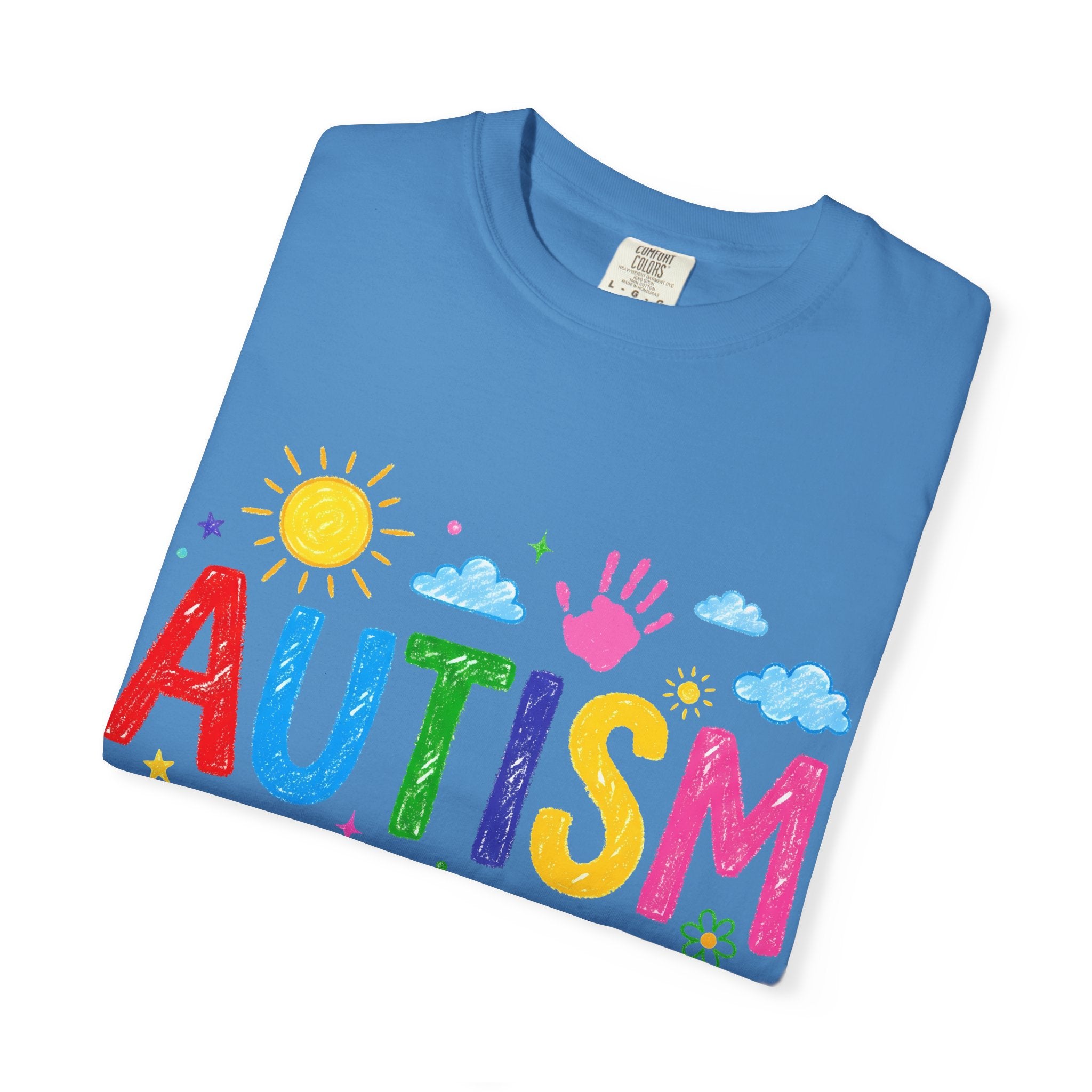 Autism Awareness T-Shirt — "Autism: accept understand love" Colorful Handprint Design