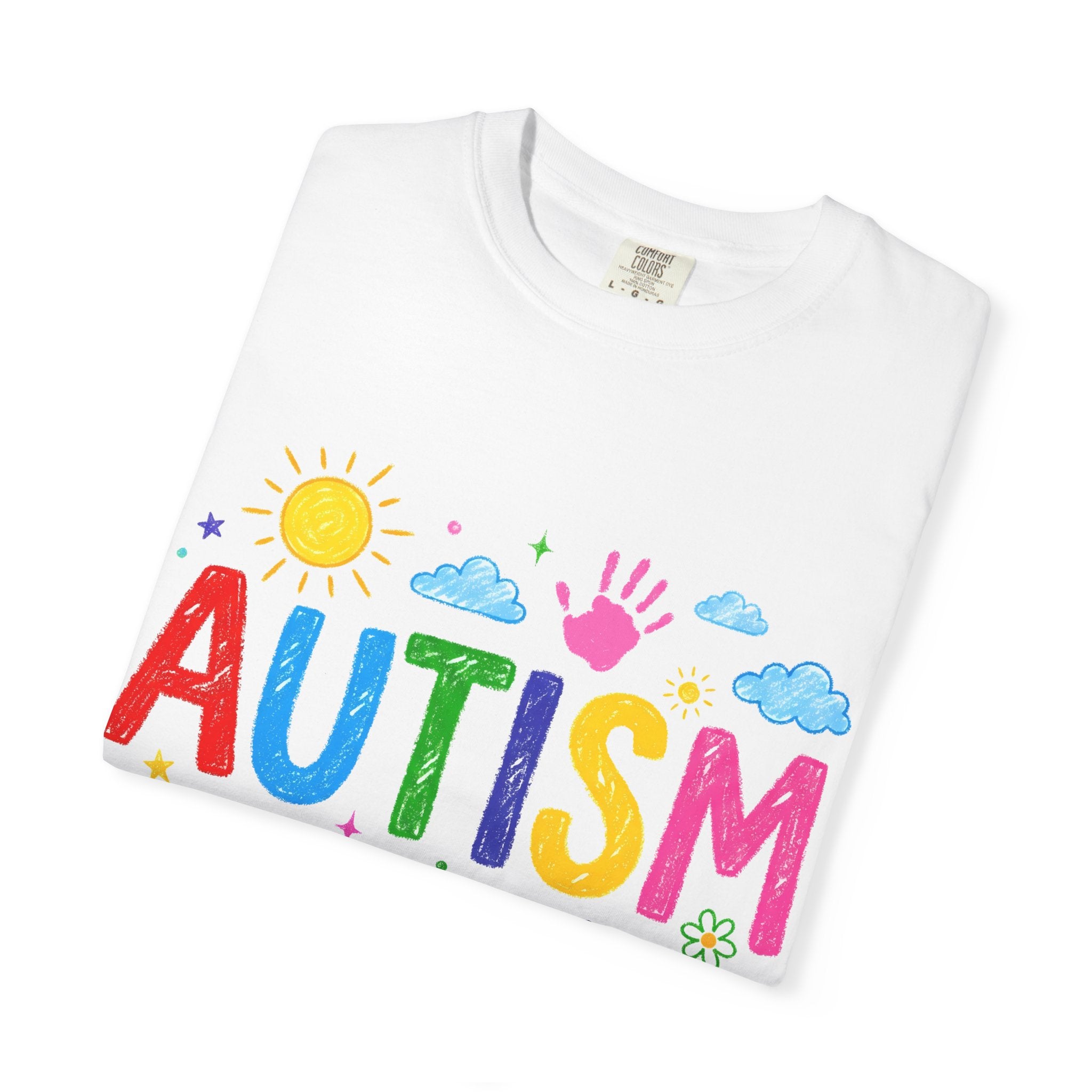 Autism Awareness T-Shirt — "Autism: accept understand love" Colorful Handprint Design